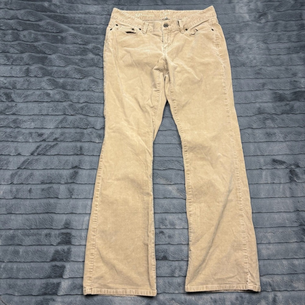 Ann Taylor LOFT Curvy Bootcut Corduroy Pants Tan Womens 8P Petite 29 Inseam